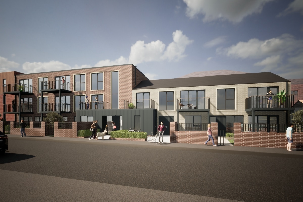 developer apartment new build gap site city centre brick stone zinc cladding visualisation